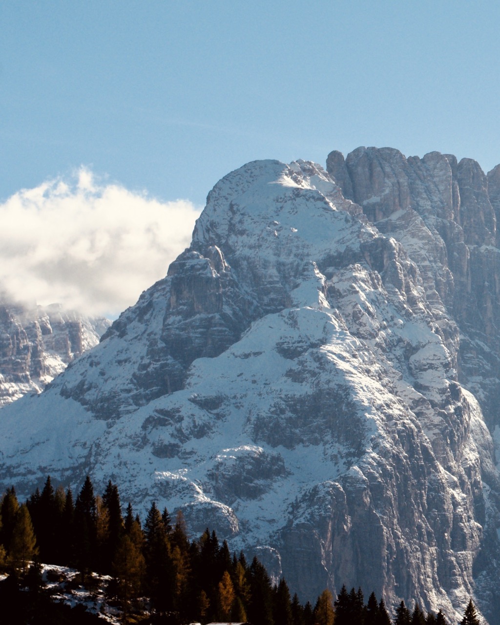 The mountains behind Grand Hotel Misurina, Lake Misurina, Dolomites, 2024