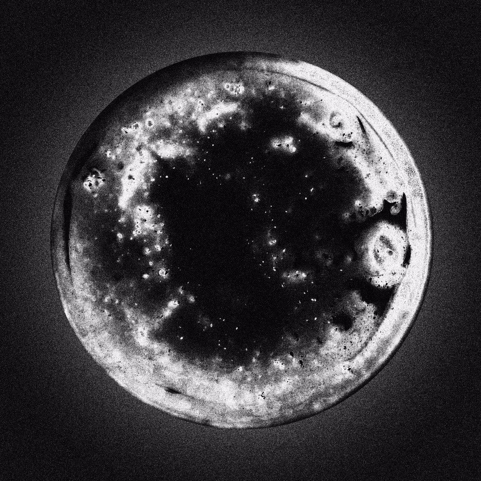 Cratered abstract planet surface from coffee residue, experimental photography, digital media, 2013-2016