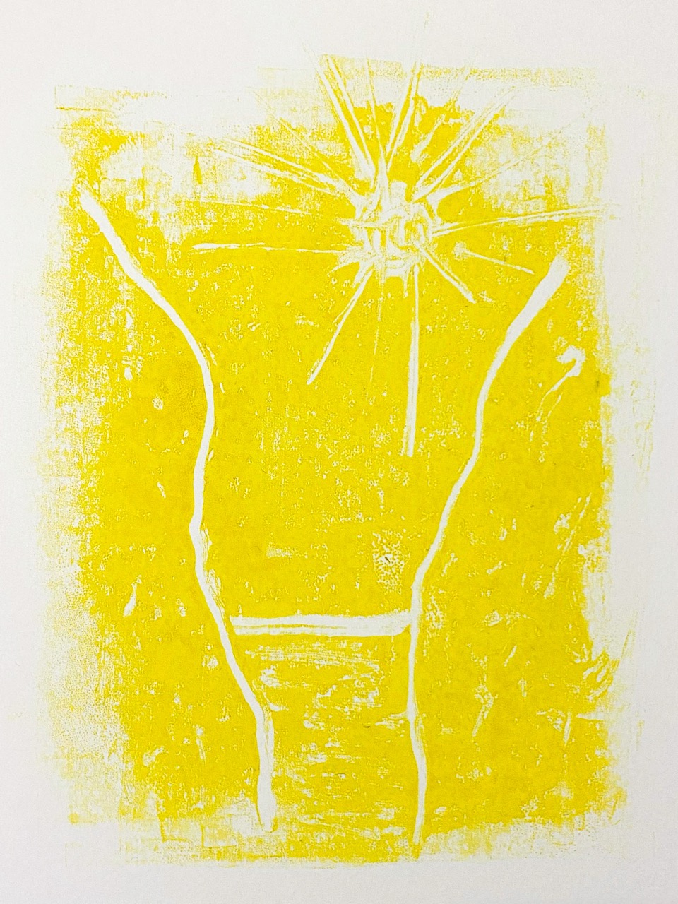 Monotype print, Rocky ravine leading down to the sea side, surrounded by swooping cliffs on both sides, Wied Babu valley, Wied iz-Zurrieq, Zurrieq, Malta